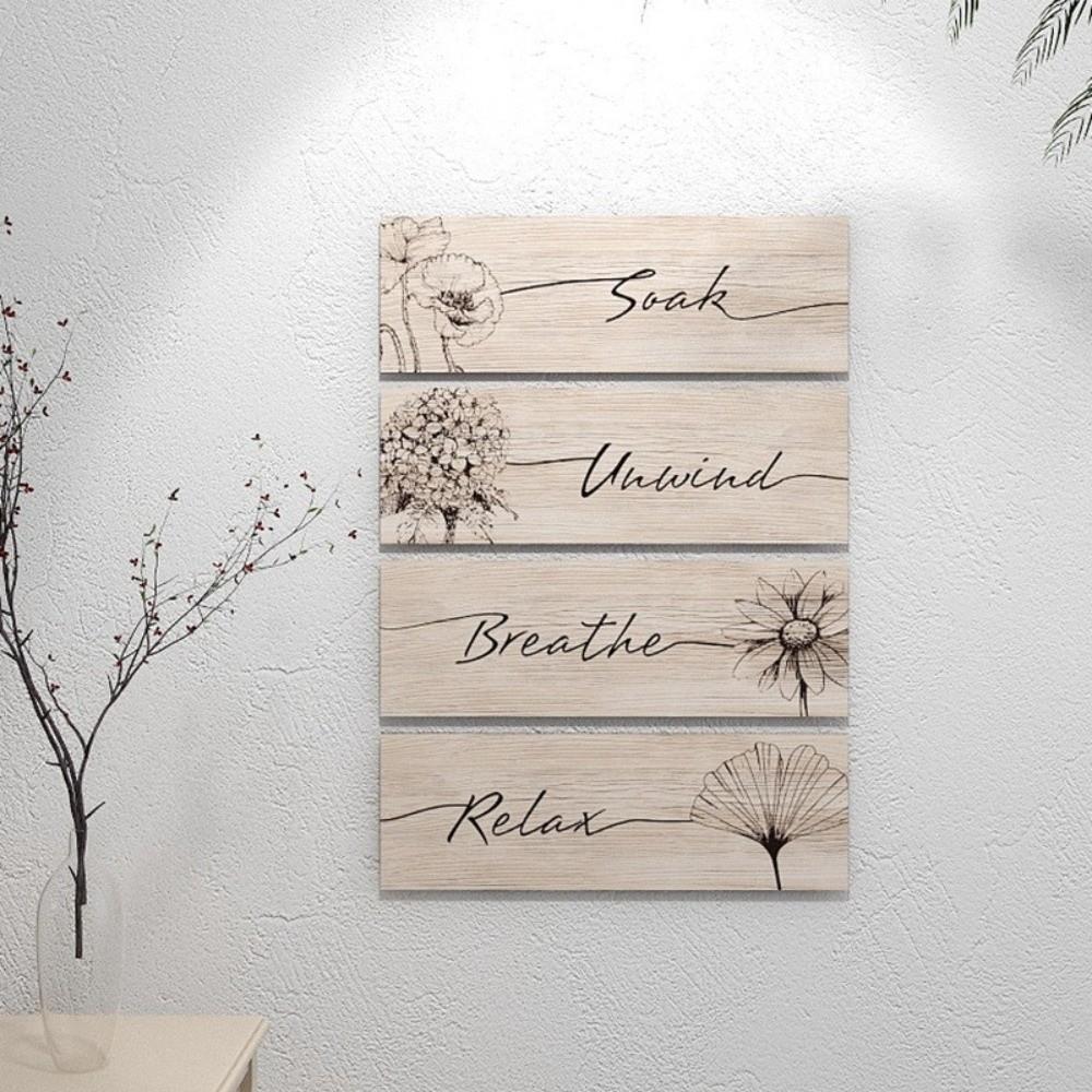 Wooden Floral Wall Art Handmade Wall Decor Paintings Creative Plants Hanging Sign  Bathroom Decor