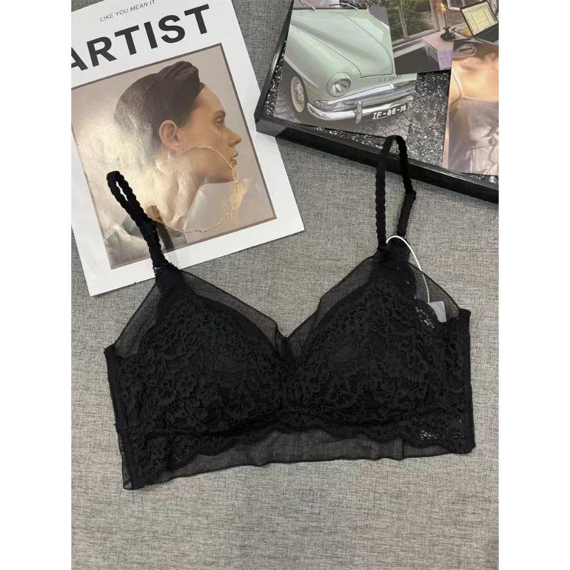 Women French Style Triangle Cup Lace Low Back Sexy Push Up Bra