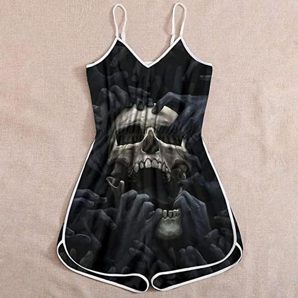 Wish Halloween print lady skull suspender jumpsuit