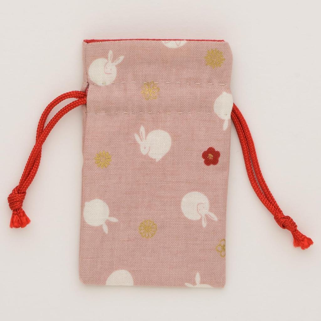 Hiranoya Amulet Bag, Drawstring, Power Stone, Salt, Bean Rabbit Design, Cute, Izumo Taisha Omotesando [Light BluePink] (Pink)