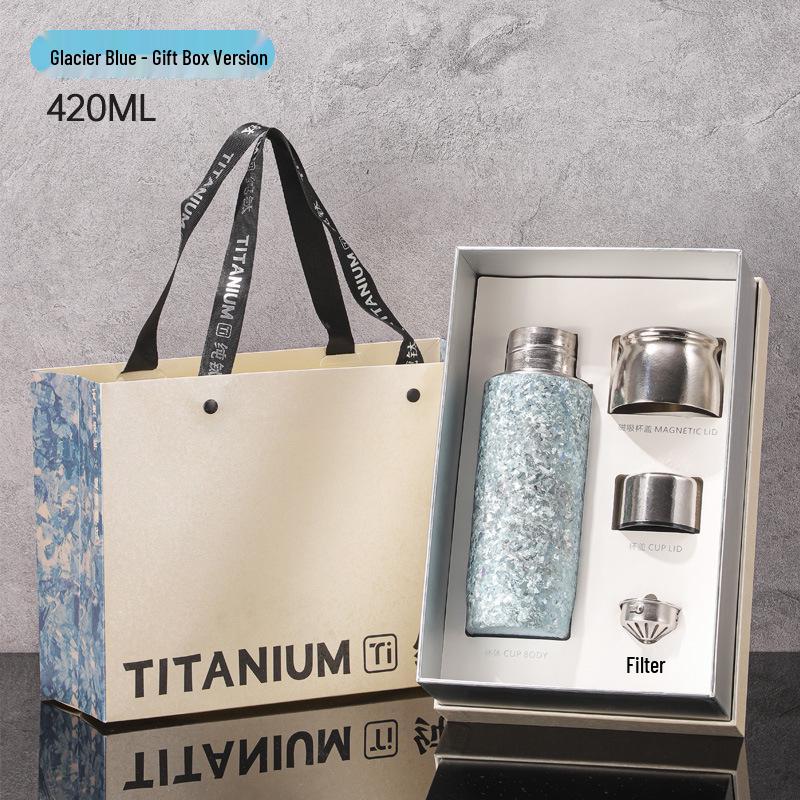 Pure Titanium Vacuum Insulated Tea Cup with Dual-Layer and Tea Separation Feature