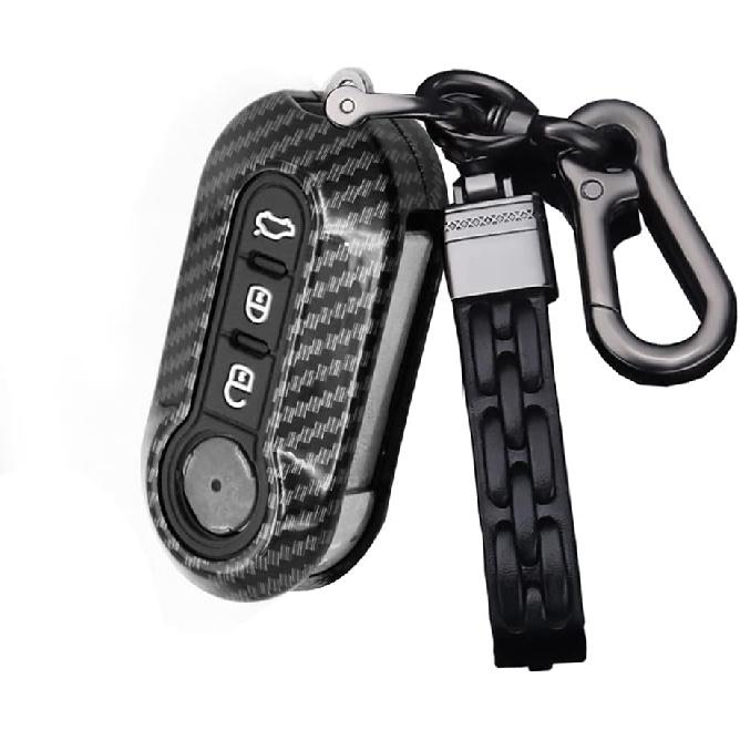 

SANRILY ABS Carbon Fiber Texture Flip Key Fob Cover for Fiat 500 500c 500l 500x Keyless Full Protection Silicone Key Case with Kwychain Blue чёрный