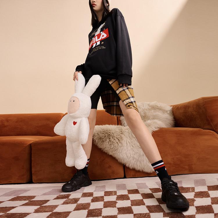 FILA CNY X Buer Rabbit Sweatshirts Unisex Black Crew Neck Moderate Regular F11U319202F-BK