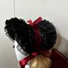 Woven Straw Lace Hat with Dark Series Design and Large Bowknot Elegant Bonnet Hat For Women Theme Parties and Halloween