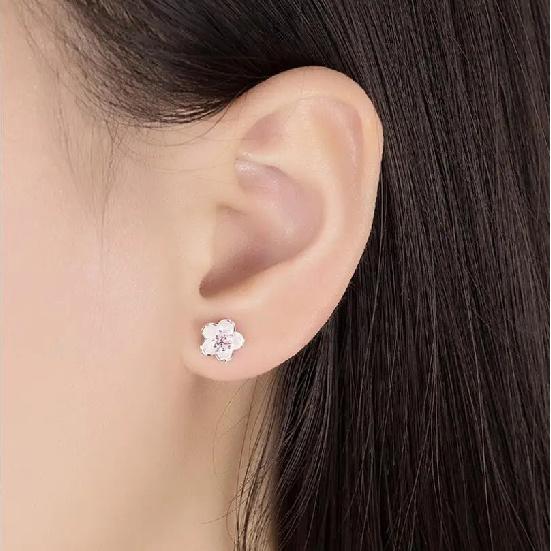 Jewelry Sterling Silver Earrings Cherry Blossom Inlaid Pink Zirconia Ear Studs Simple And Popular Earrings For Women