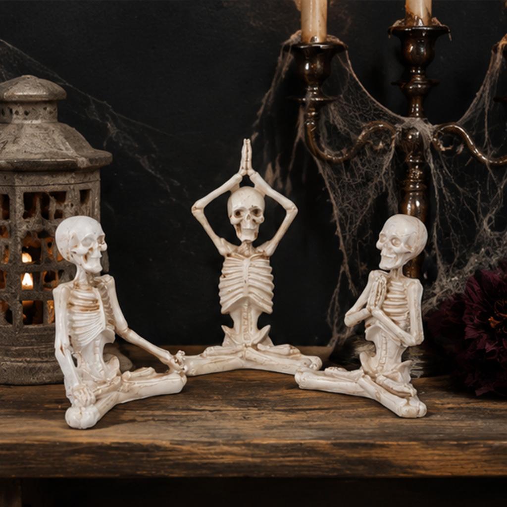 Skelett Yoga Figur Harz Meditation Statue Gotische Dekoration Zen Schädel Pose Schreibtisch Ornament Halloween Geschenk