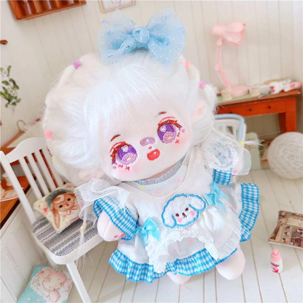 Niannyyhouse 20cm Plush Girl White with Fried Hair and Black No Regular Cotton Skeletons Hair, Attributes, Body, Doll, Dress-Up (10 Included)