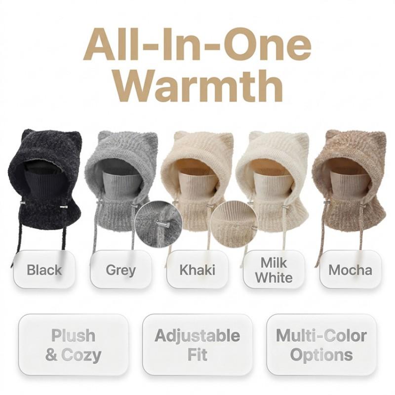 Warm Knitted Winter Hat With Ear Flaps Neck Cover Windproof Fleece-Lined Beanie Cold Weather Cycling
