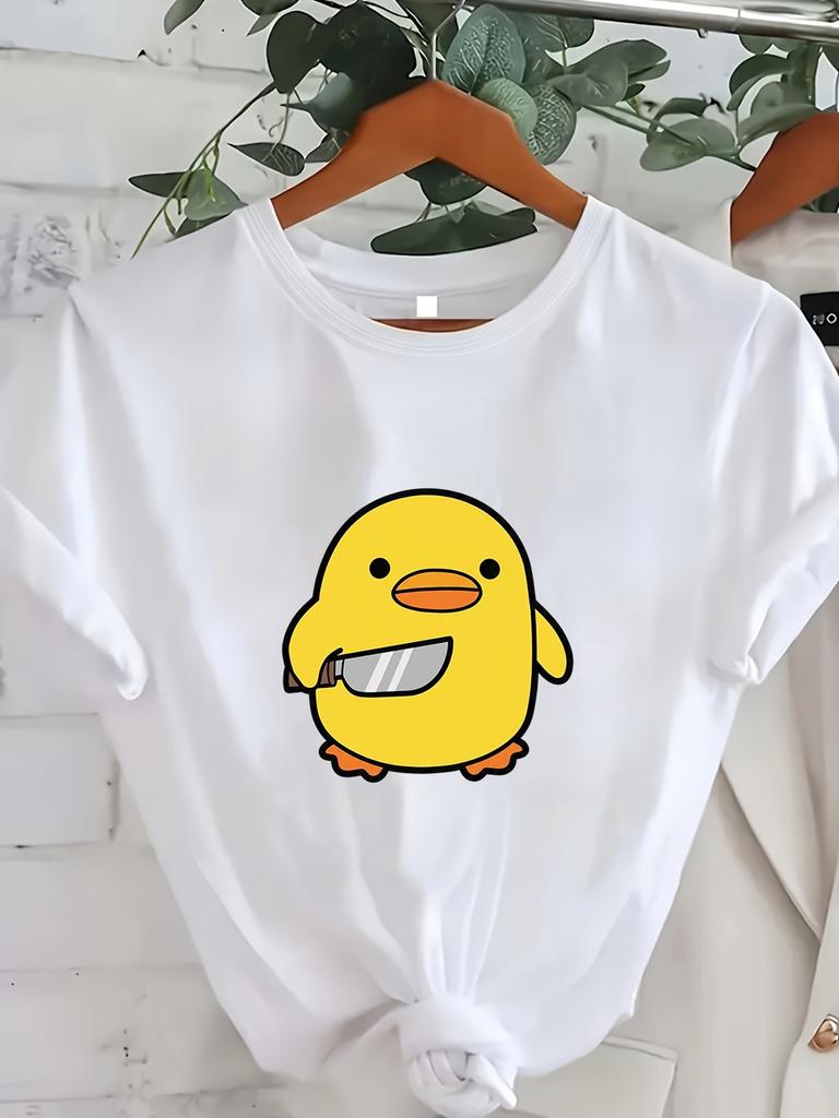 Frieden war nie eine Option Niedliches Tier T-Shirt Lustige Gänse Grafik T-Shirts Sommer Lässige Kurzarm Tops Damenbekleidung