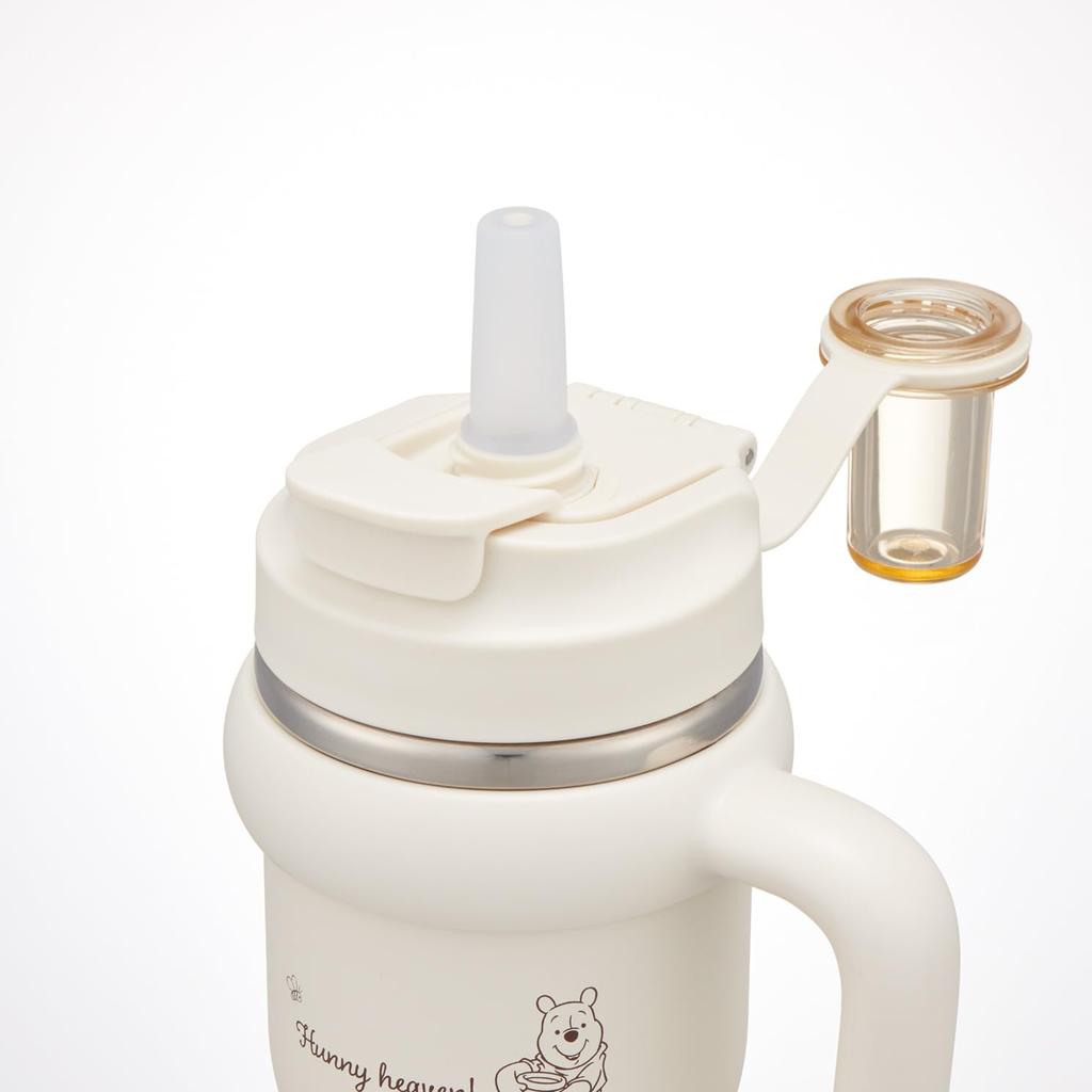 Skater Straw with Direct Disney Winnie the Simple Tumbler, 570ml, Insulated, Cold/Hot, Handle, 2-Way, Drinking, Pooh, Logo, STSTB6-A