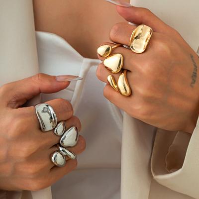 Wind Metal Smooth Water Drop Hug Ring Set, Design Sense Geometric Hollow Twisted Ring