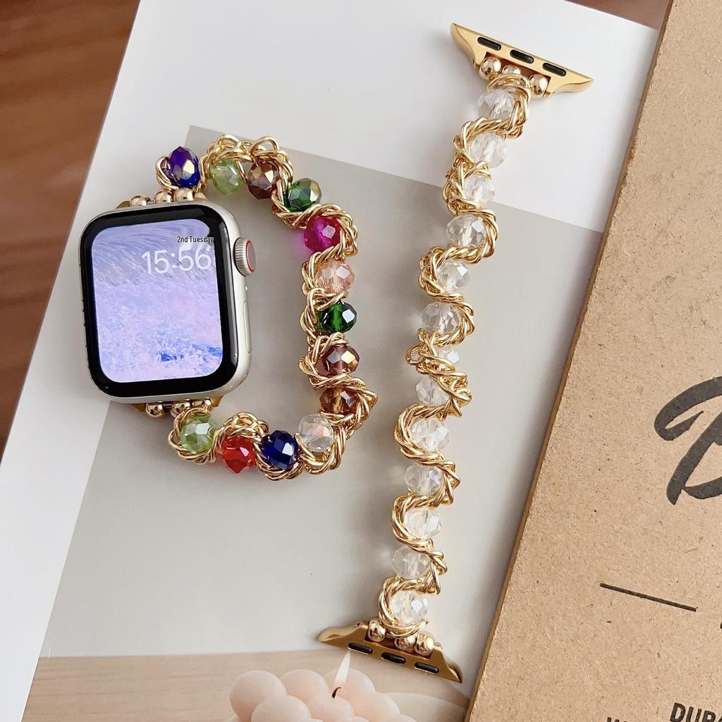 Compatible Apple Watch Crystal Beaded Elastic Strap Band for Series 10