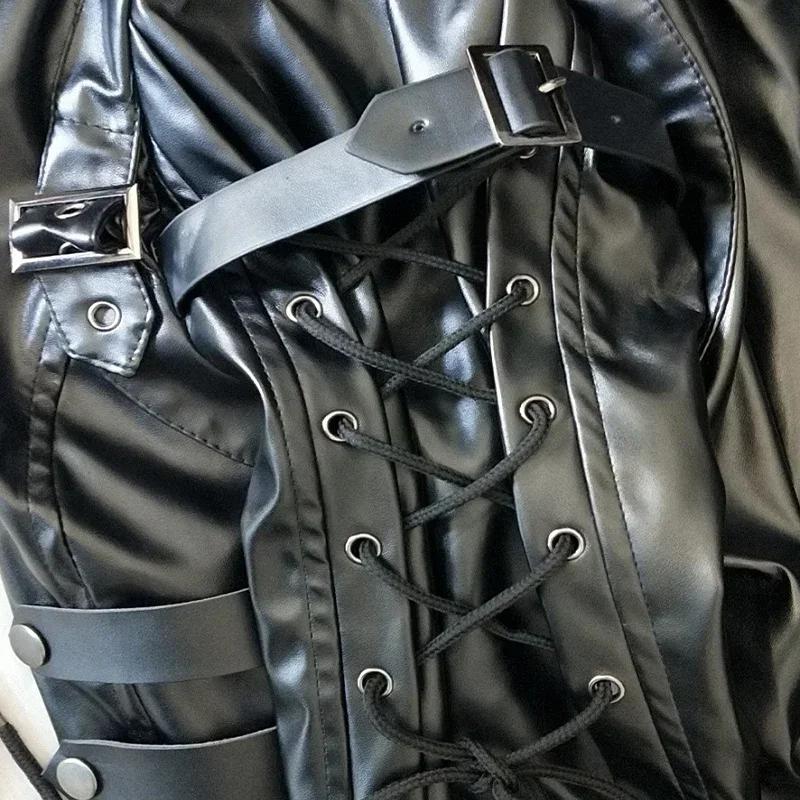 Steampunk Herren Gothic Trenchcoat Lederjacke Punk Style Biker Jacke Herbst Winter Motorradjacke