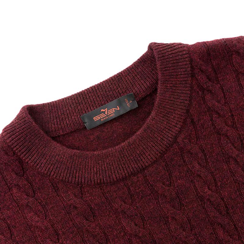 Qipai Men's Pure Wool Double-Layer Round Neck Pullover Sweater