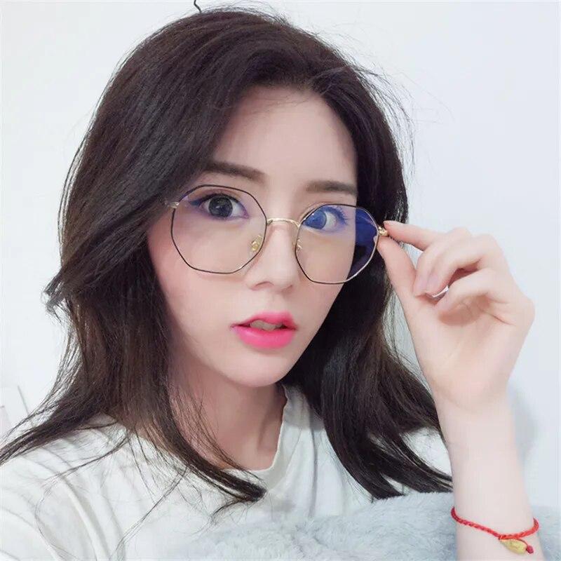 Polygon Metall Brilleinnfatninger Menn Kvinner Vintage Retro Optiske Briller Anti Blått Lys Gjennomsiktige Brilleinnfatninger Oculos