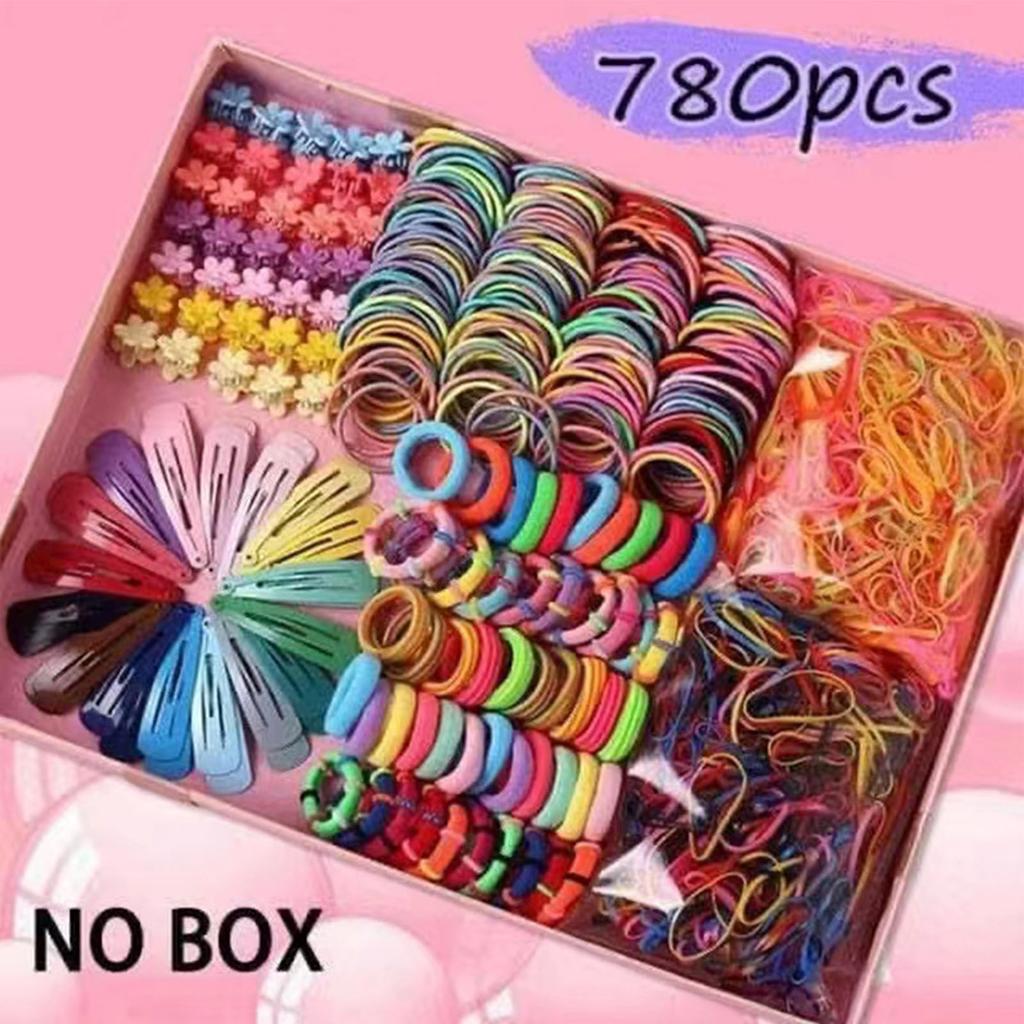 Headwear Combination Set Girl Elastic Hair Ropes Color Metal Hairpin Gift Box Kit for Children
