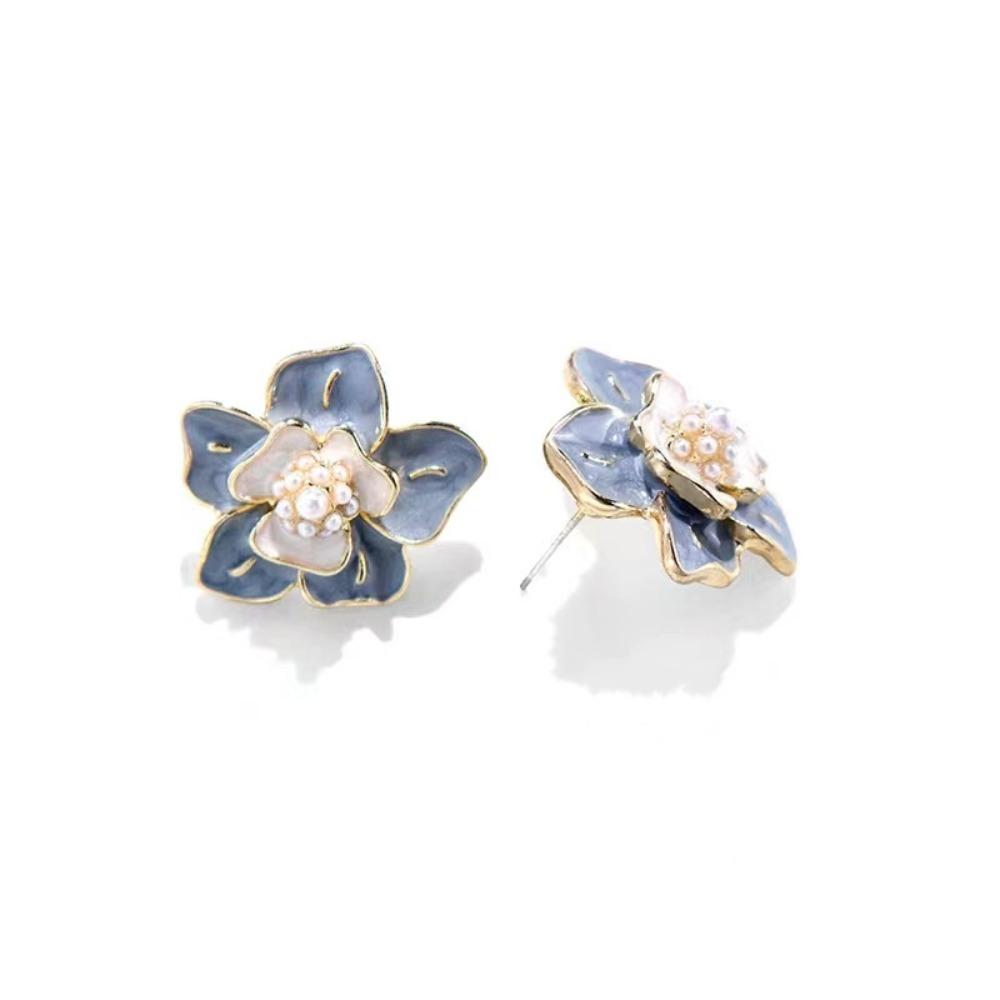 Brincos de Tarraxa Flor de Cerejeira Camélia de Luxo para Mulheres Vintage Elegante Pérola Design Único Inspirado na Natureza Chique Estilo Francês