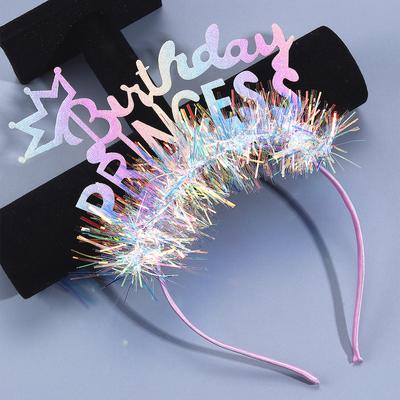 1 Stück Rosa Happy Birthday Stirnbänder für Frauen Mädchen Glitzernde Funkelnde Krone Haarreifen Kopfschmuck mit Stern-Boppern Pailletten und Lametta