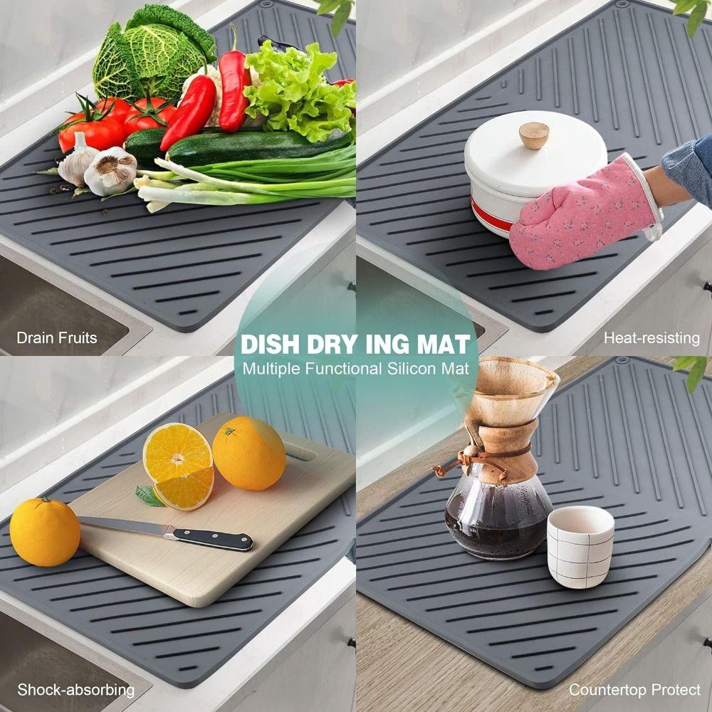 Silicone Dish Drying Mat Easy to Clean Sink Drainer Mat Compact Hot Pot Holder Trivet  Dish