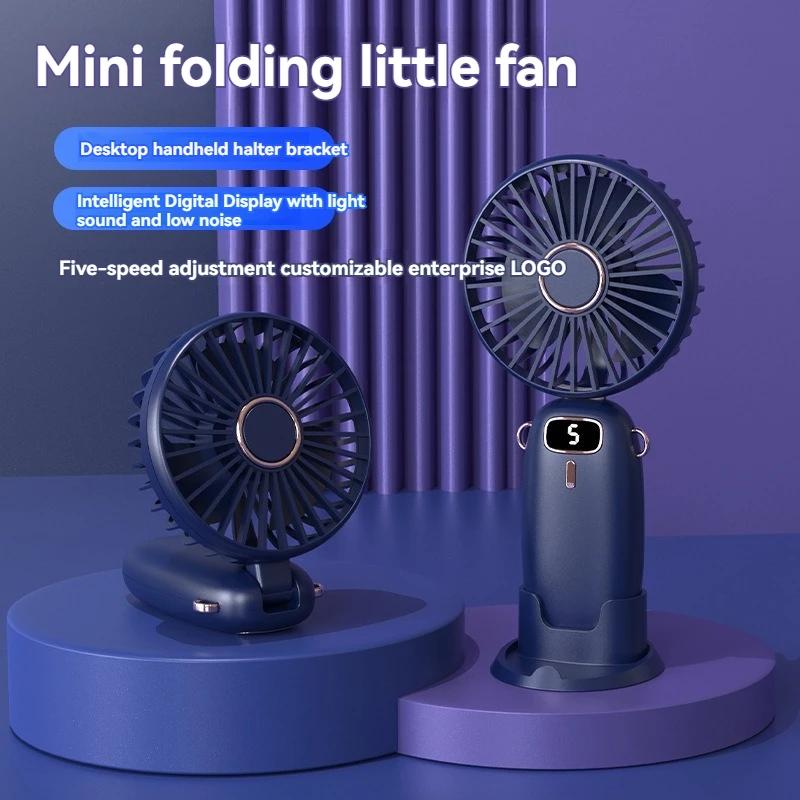 

2000 мАч портативный мини-вентилятор складной портативный шейный вентилятор 5-скоростной USB-перезаряжаемый вентилятор с подставкой для телефона и экраном дисплея