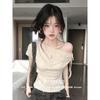 Korean fake two-piece design slanted shoulder straps short-sleeved T-shirt summer fashion slim-fitting versatile off-shoulder top women ins