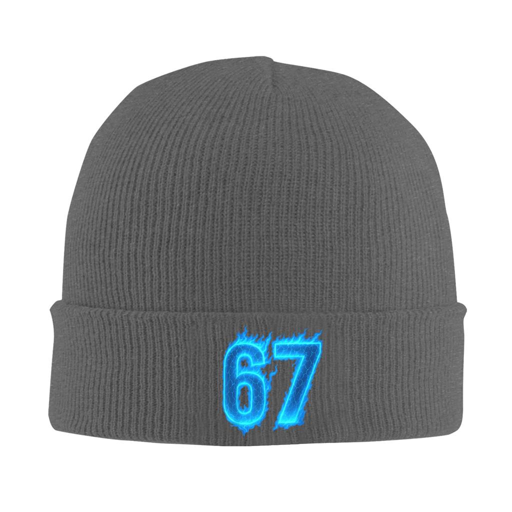 67 Six Seven Blue Flame Colorful Cool Funny 6 7 Meme Beanie Hats Knitted Hat Adult Cool Elastic Caps Winter Gym Bonnet Hats