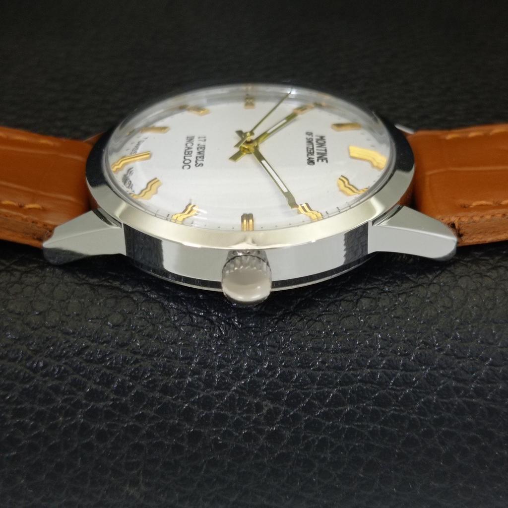 OROLOGIO DA UOMO VINTAGE MONTINE CARICA MANUALE SVIZZERO QUADRANTE BIANCO a441556-5