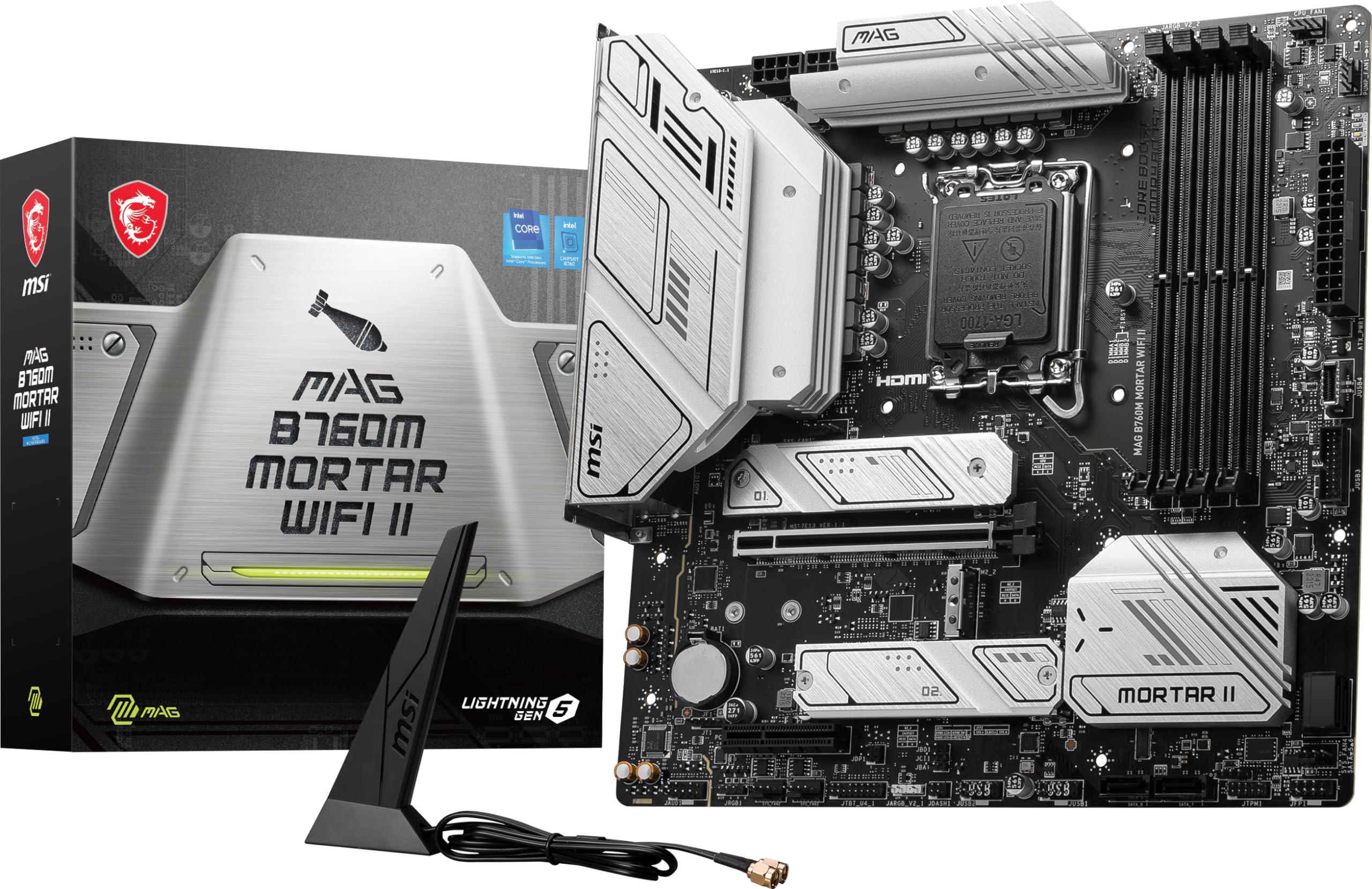 

MSI MAG B760M Mortar WiFi II Gaming Motherboard Generation Intel LGA PCIe USB Bluetooth (Supports 12/13/14th Processor, 1700, DDR5, 5.0, M2, 2.5Gbps чорний