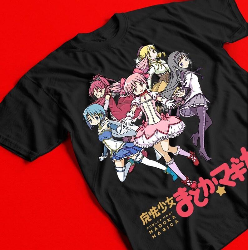 Puella Magi Madoka Magica Magical Girls T-Shirt, Unisex Anime Fan Streetwear Tee, 100% Cotton Casual Short Sleeve Top 4XL