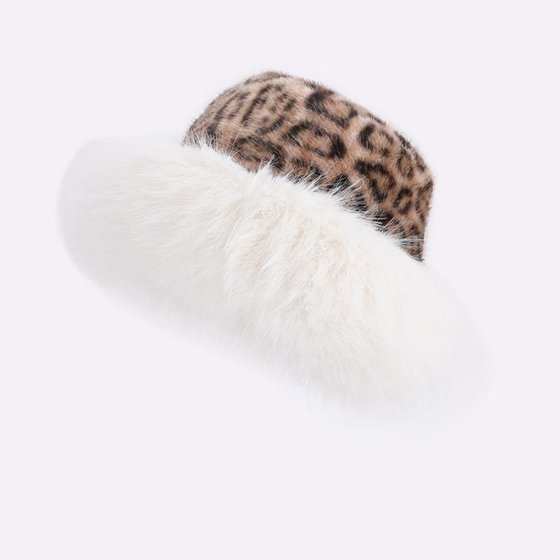 Autumn Winter Women Plush Leopard Hat Thick Cold-Proof Warm Ear Protection Fisherman Hat