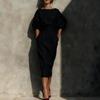 Frühlings- und Herbst-Französisches Retro-Elegantes Kleid, U-Boot-Ausschnitt Ballonärmel Mittlere Taille Faltenrock, Außenhandels-Bestseller