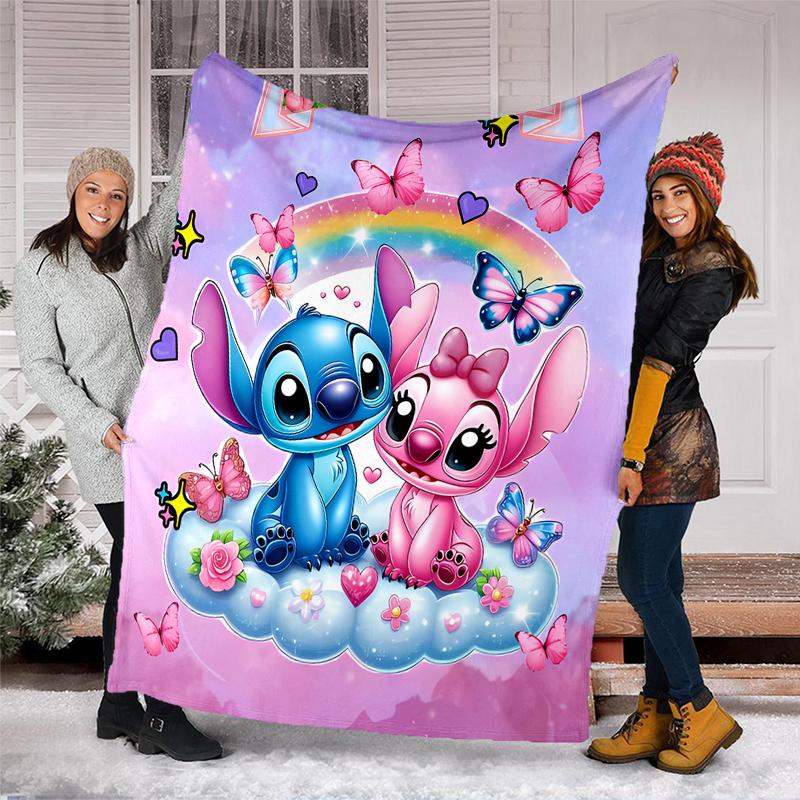 Stitch Flowers Flannel Fleece Blanket Cozy Warm Throw Blanket For Couch Bed Travel All Season Use