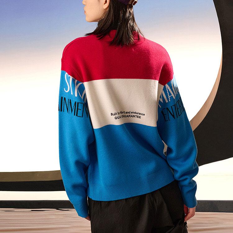 Fila Fw22 Jacquard Logo Knitted Sweater Color Block Women Sweater Pink F11W249401F-PK