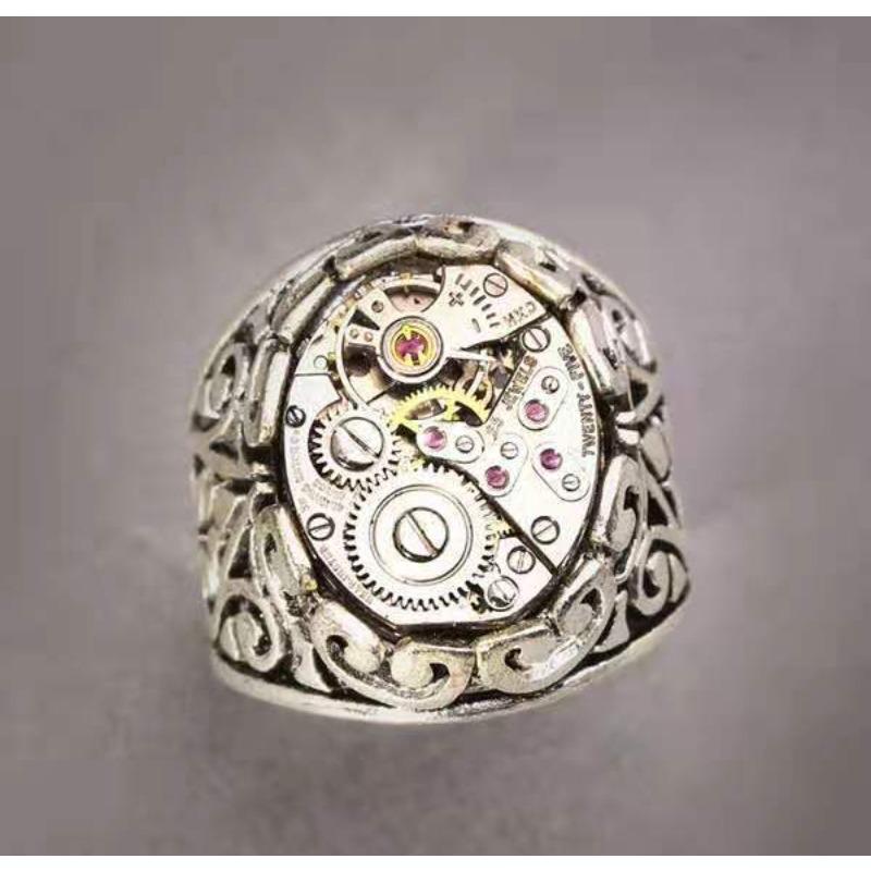 Hot-selling jewelry, ancient silver retro old mechanical pattern watch men's ring, new creative and fashionable