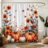 Thanksgiving Pumpkin Shower Curtain Orange Flower Butterfly Fall Pumpkin Watercolor Leaves Rustic Nature Autumn Fabric Bathroom