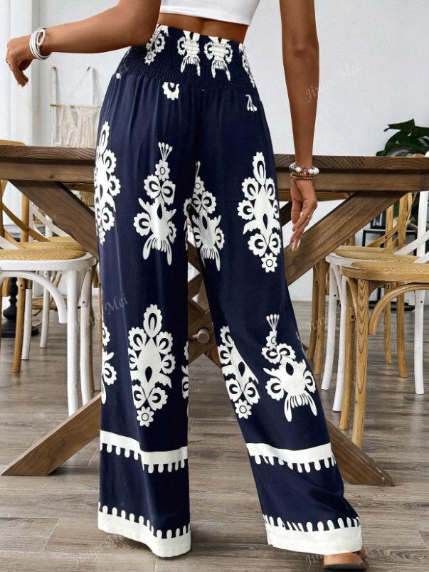 2025 Trendy European-American Women's Printed High-Waisted Wide-Leg Pants