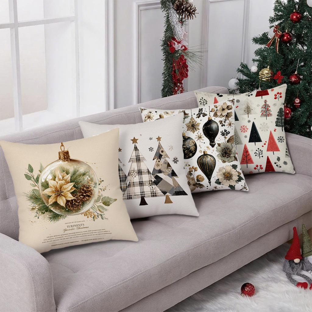 Christmas Tree & Ball Print Pillowcasesuitable For Sofa Car Bedroom Decorative Cushion Cover Pillow Cover