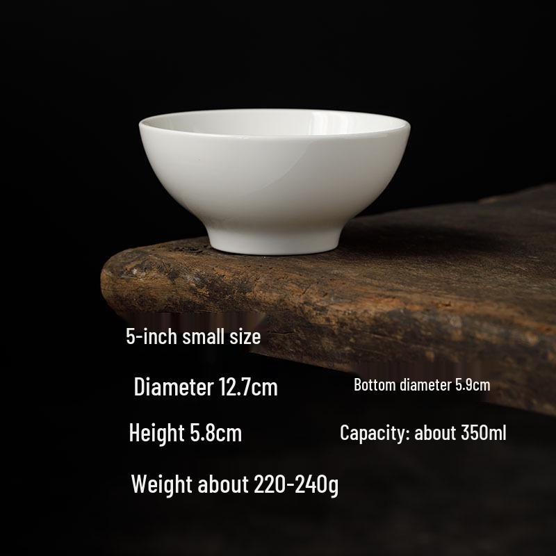 

Grayish White Bamboo Hat Rice Bowl: 5/6/7.2-inch Dehua Porcelain Bowl for Noodles, Soup, Salad, or Dessert.