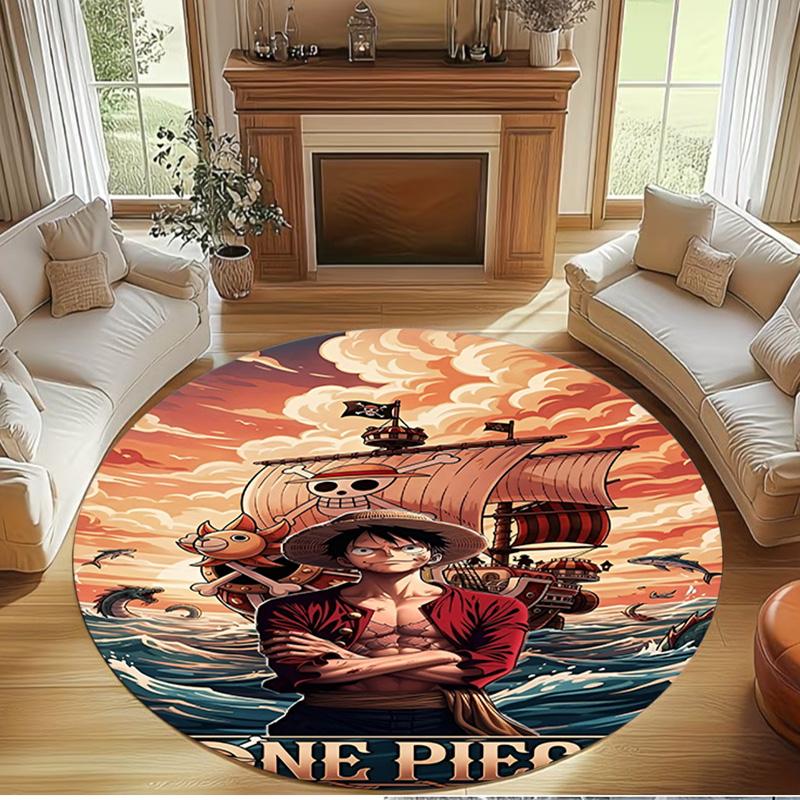 One Piece Print Round Rug, Washable Floor Carpet, For Entryway Dorm Laundry Room Office Study, Home Decor Birthday Christmas Gift