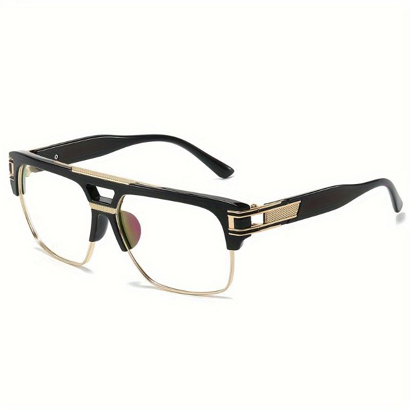 Non-polarized Square Sunglasses for Men Classic Oversized Sun Glasses Retro Semi Rimless Metal Frame Retro Eyeglasses Women