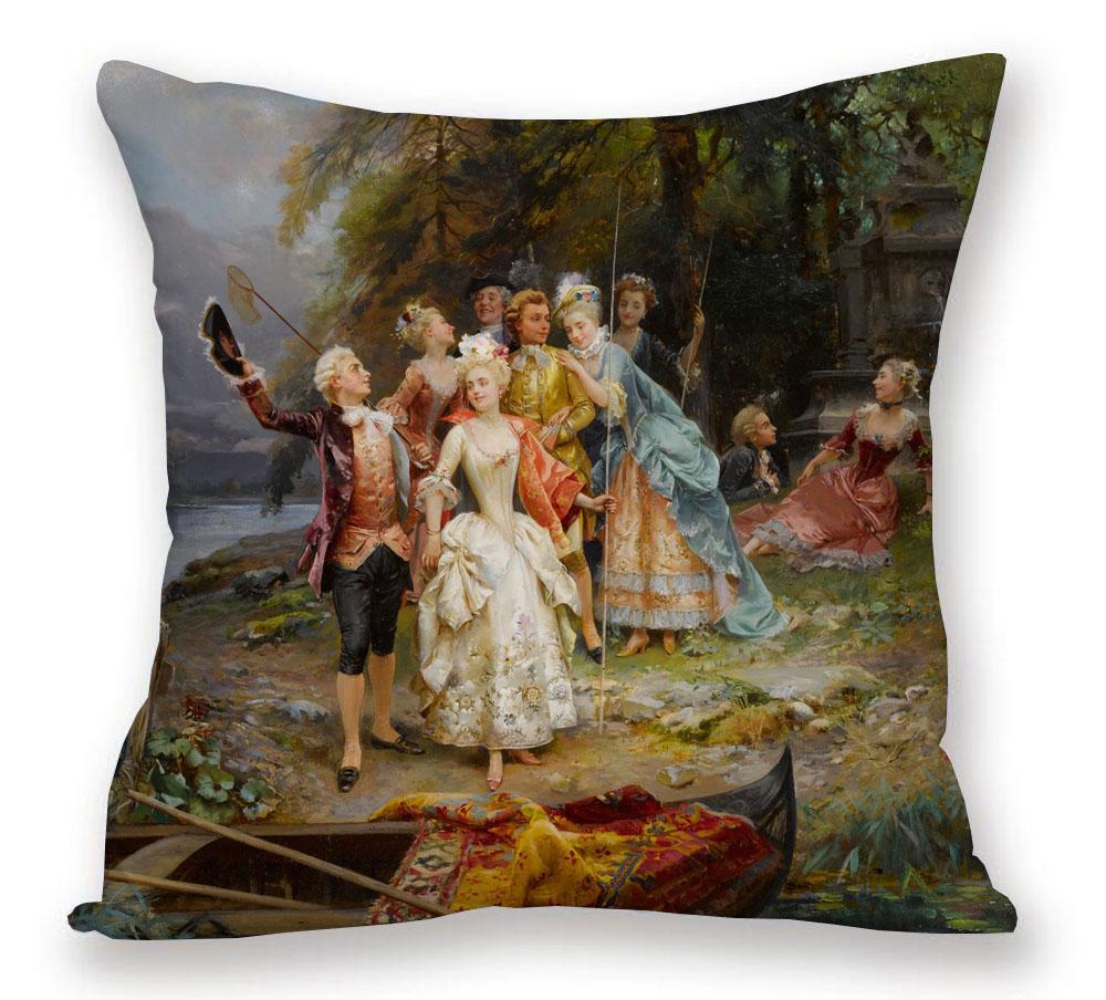 European Royal Woman Beauty Portrait Painting Cushion Covers Decorative Pillow Case For Sofa 45X45cm