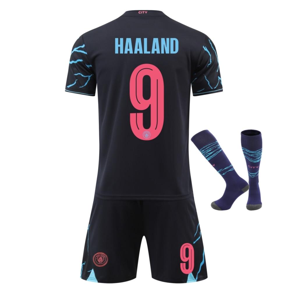 Man City Haaland Set Maglia da Calcio per Bambini Nero Attrezzatura Sportiva Partita di Allenamento Kit da Calcio Bambini