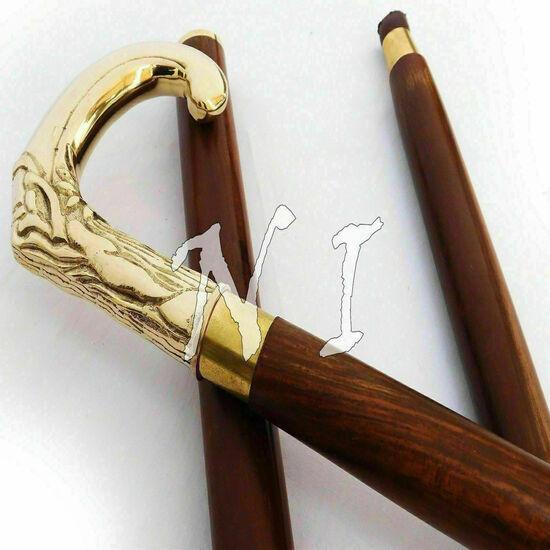 Antiker Stil Viktorianisch Vintage Designer Messinggriff Gehstock Holzspazierstock