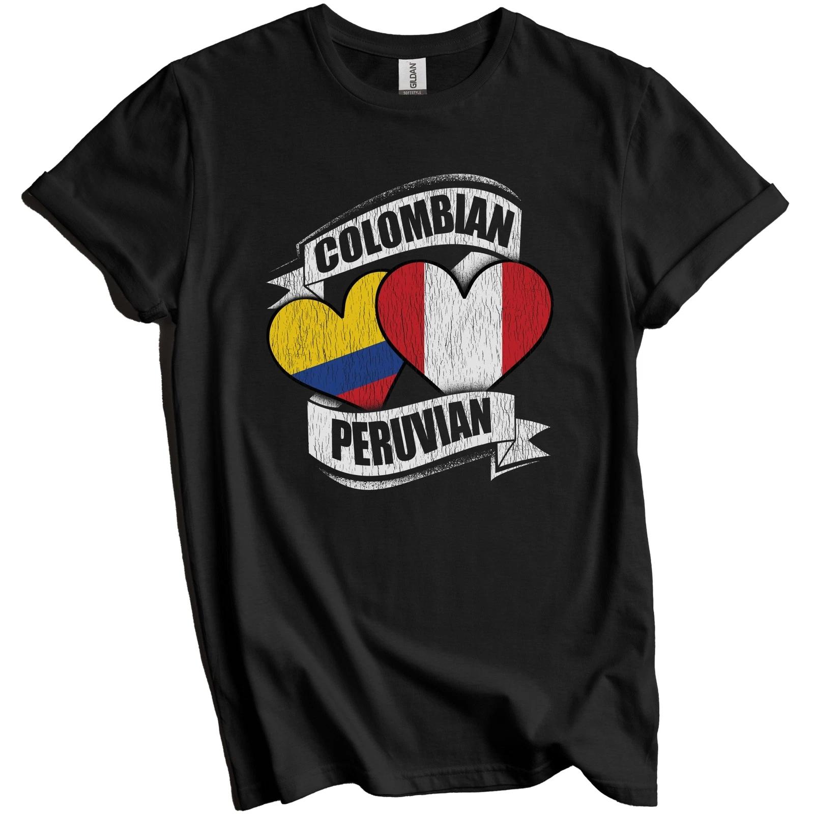 Colombian Peruvian Hearts Colombia Peru Flags T-Shirt S