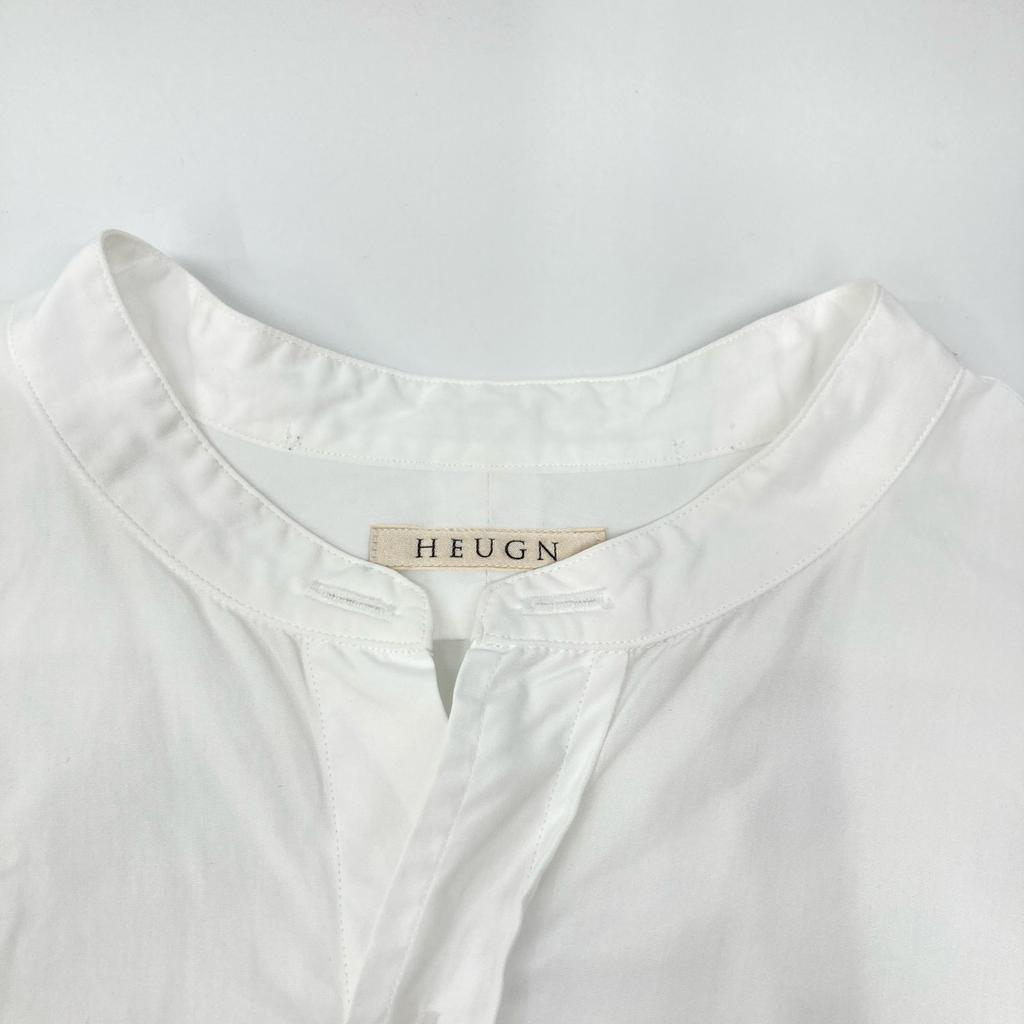 HEUGN SHIRT003 White Rob Cotton Poplin Band Collar Shirt Tops 2 whiteUsed