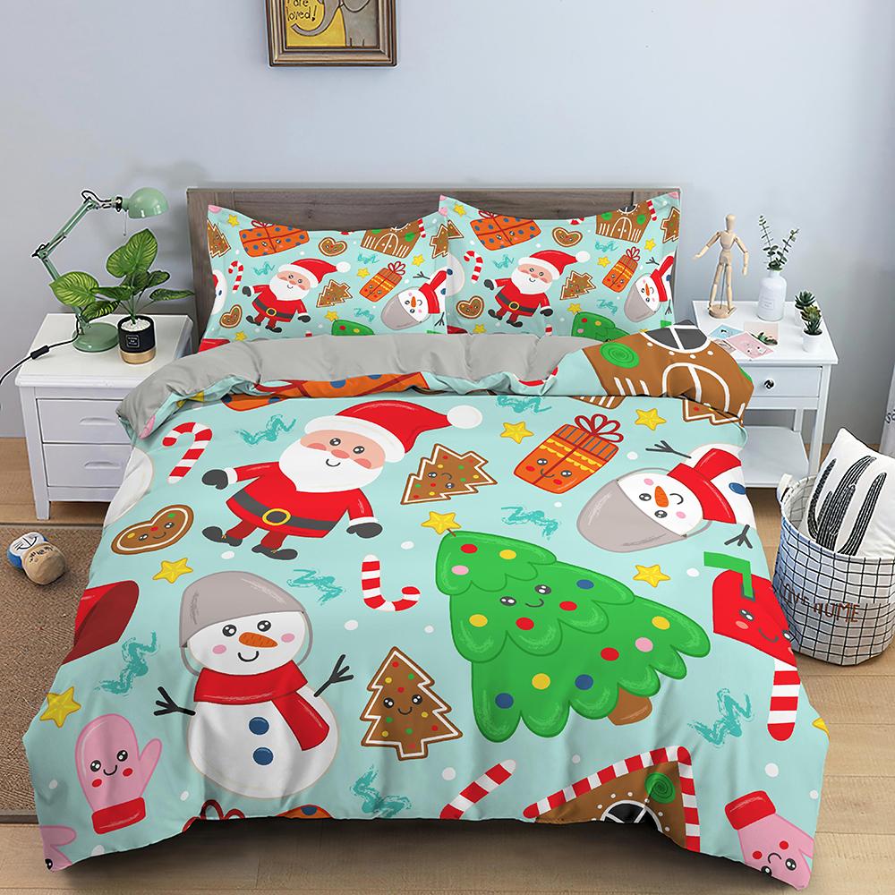 Merry Christmas King Queen Duvet Cover Xmas Bedding Set For Kid Santa Claus Quilt Cover Cartoon 2/3Pcs Polyester Comforter Cover