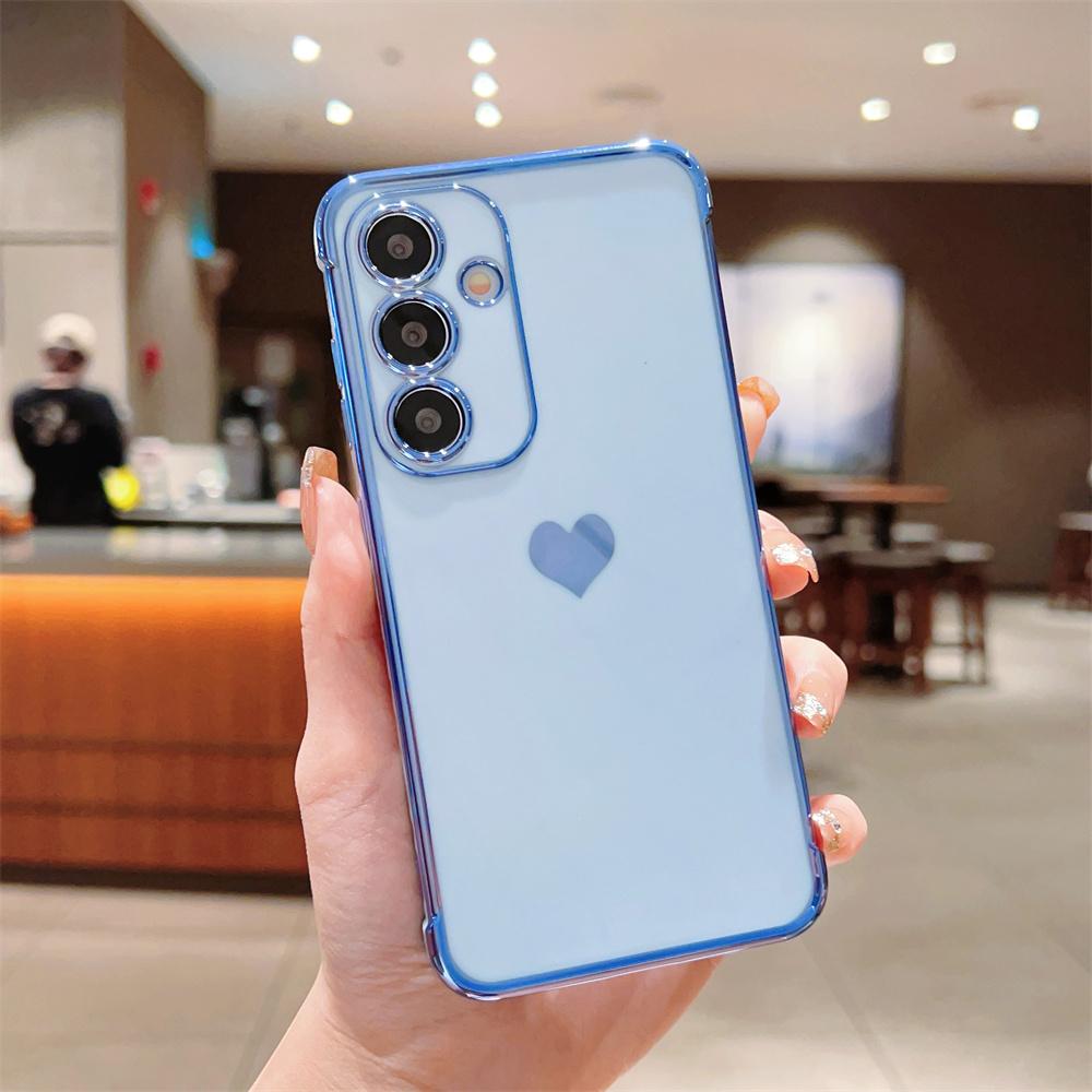 

For Samsung Galaxy A16 5G/A16 4G Case TPU Phone Back Cover Electroplating Heart Pattern Blue