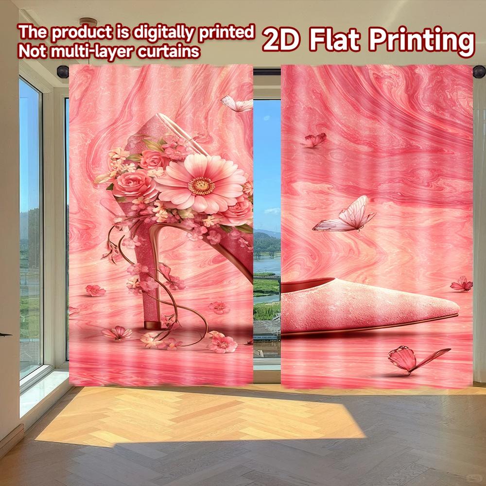 

Set Of 2 Minimalist Flat Printing Curtains Without Rod Floral High Heel Design Ramadan Festival Durable Polyester Curtain W100*H70(CM)-Grommet top&1PCS