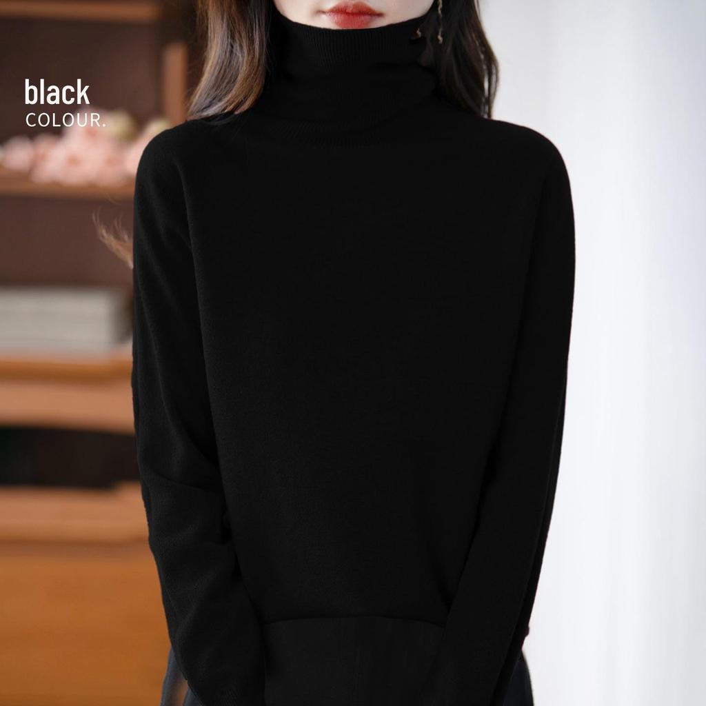 Pullover in pile lavorato a maglia a collo alto a maniche lunghe autunnale per donna