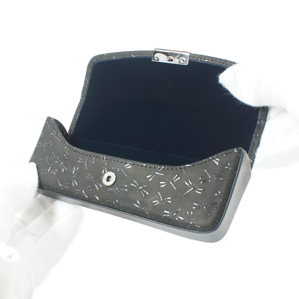 Inden H Glasses Black with Black Dragonfly [Inden-ya] Case, Deerskin, Lacquer, Pattern, 4206-01-008